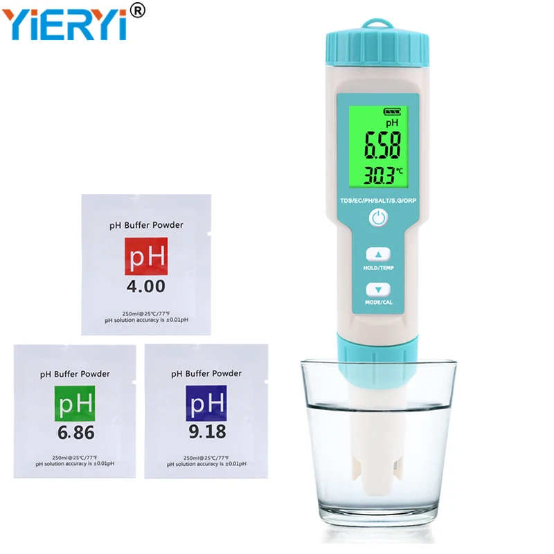 Соленость 7 в 1 Tem EC TDS ORP PH S. Цифровой измеритель чистоты воды водонепроницаемый