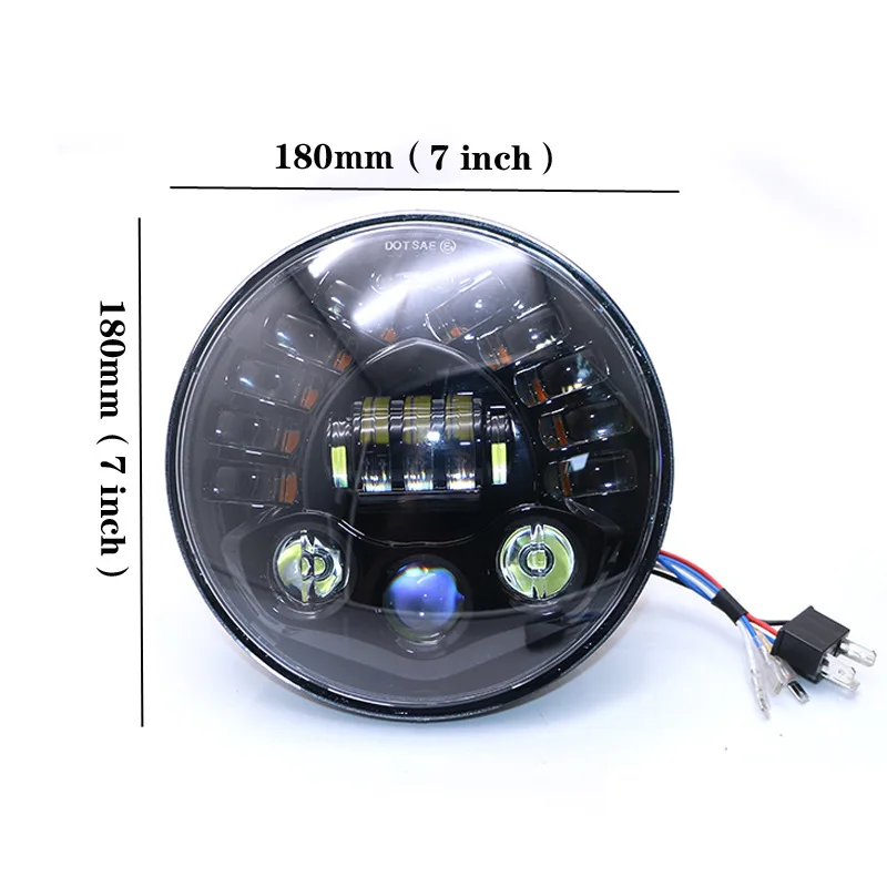 

7" Round led Motorcycle Universal Headlight Scooter 7 Inch Headlamp Motor Retro Black Head Light Motor Refit Front Lights Lamp