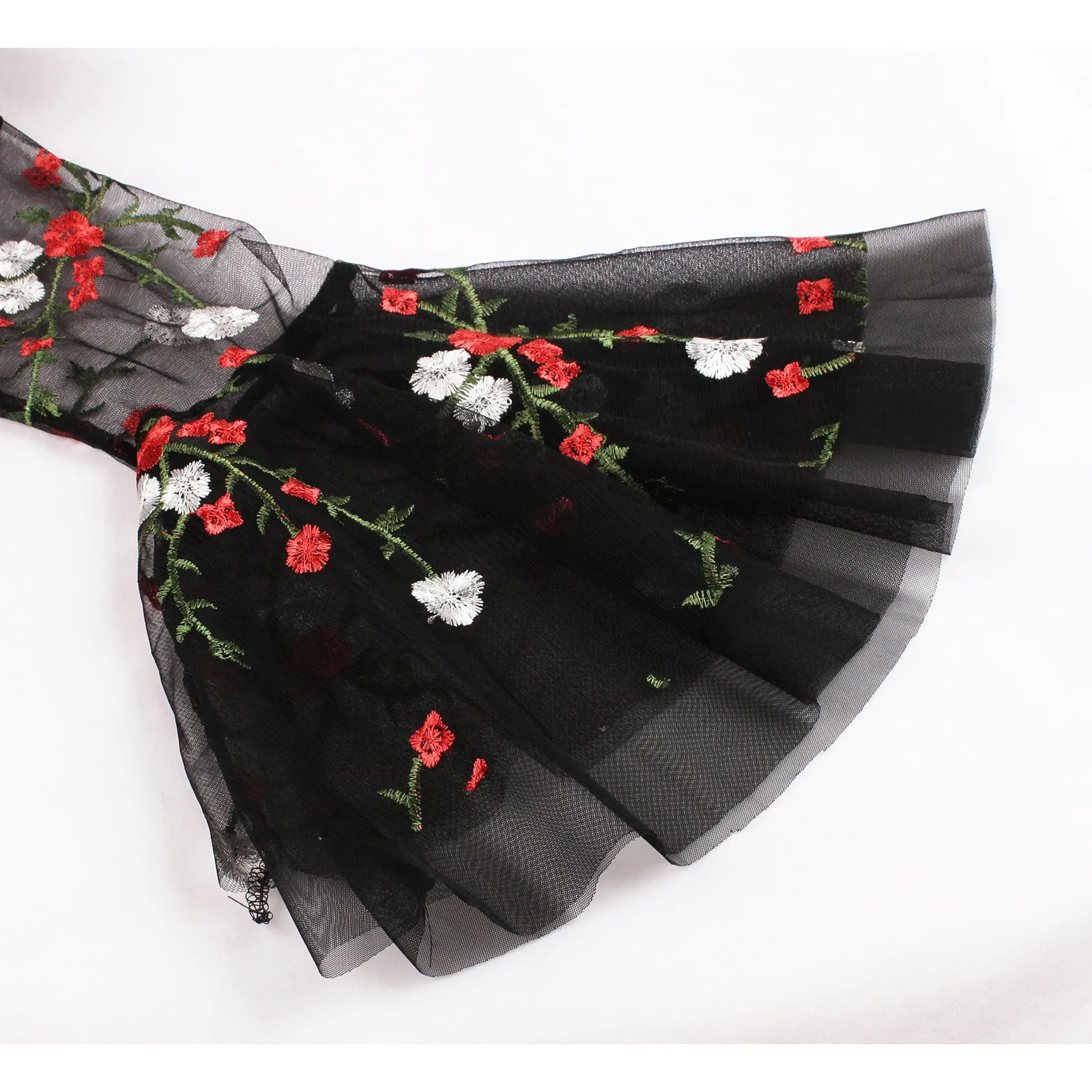 

Fashion Mesh Embroider Dress Women Sexy Long Sleeve Flare Sleeve Stitching Punk Retro Dress New Ladies A Line Party Mini Dresses