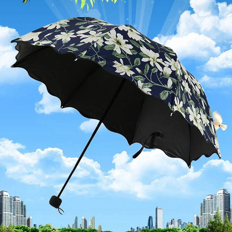 Женский зонт с рисунком УФ 2019 высококачественные гофрированные зонтики тремя