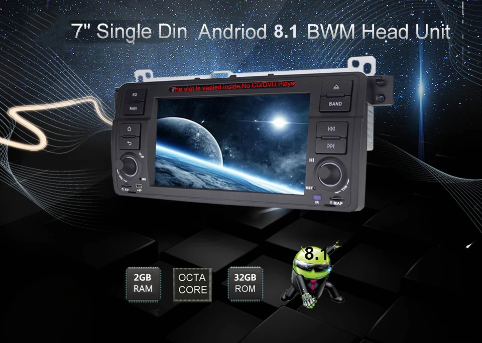 " 1 Din Авто Радио Стерео Android 8,1 Восьмиядерный 2+ 32 Гб Wifi/gps/Navi/Bluetooth/DSP Canbus камера заднего вида для BWM E46/M3 Автомобильный плеер