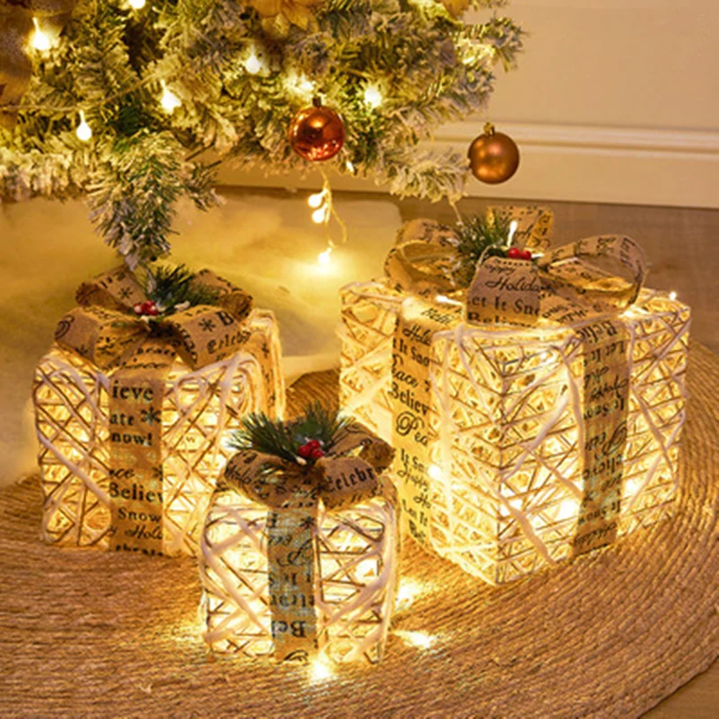 Caja de regalo de Arte de hierro para decoraci&oacute;n de &aacute;rbol de Navidad, conjunto de tres piezas para decoraci&oacute;n de centro comercial, hotel, 3 unidades-3