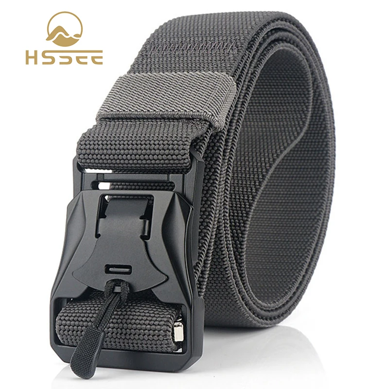 

HSSEE 2021 Genuine Magnetic Tactical Belt Rust-proof Alloy Buckle Stretch Belt Strong Elastic Fiber Outdoor Hunting Accessories