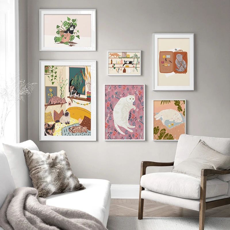 Мультфильм животных забавный кот иллюстрация постер и печать детской стены