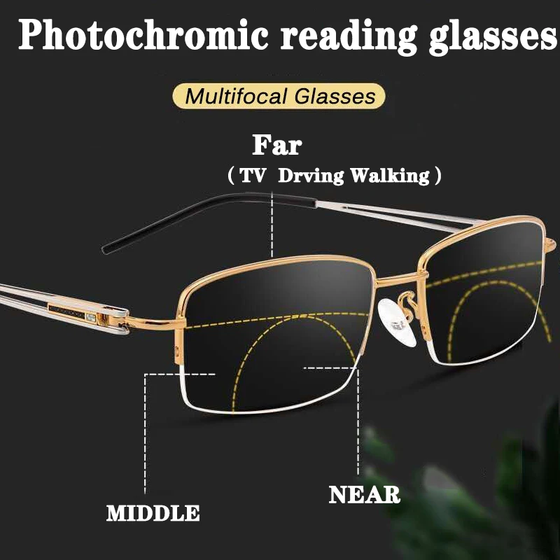 

Новинка прогрессивная фотохромная, мужские Мультифокальные очки для чтения wo, для мужчин, с автоматической регулировкой, линзы Хамелеона,
