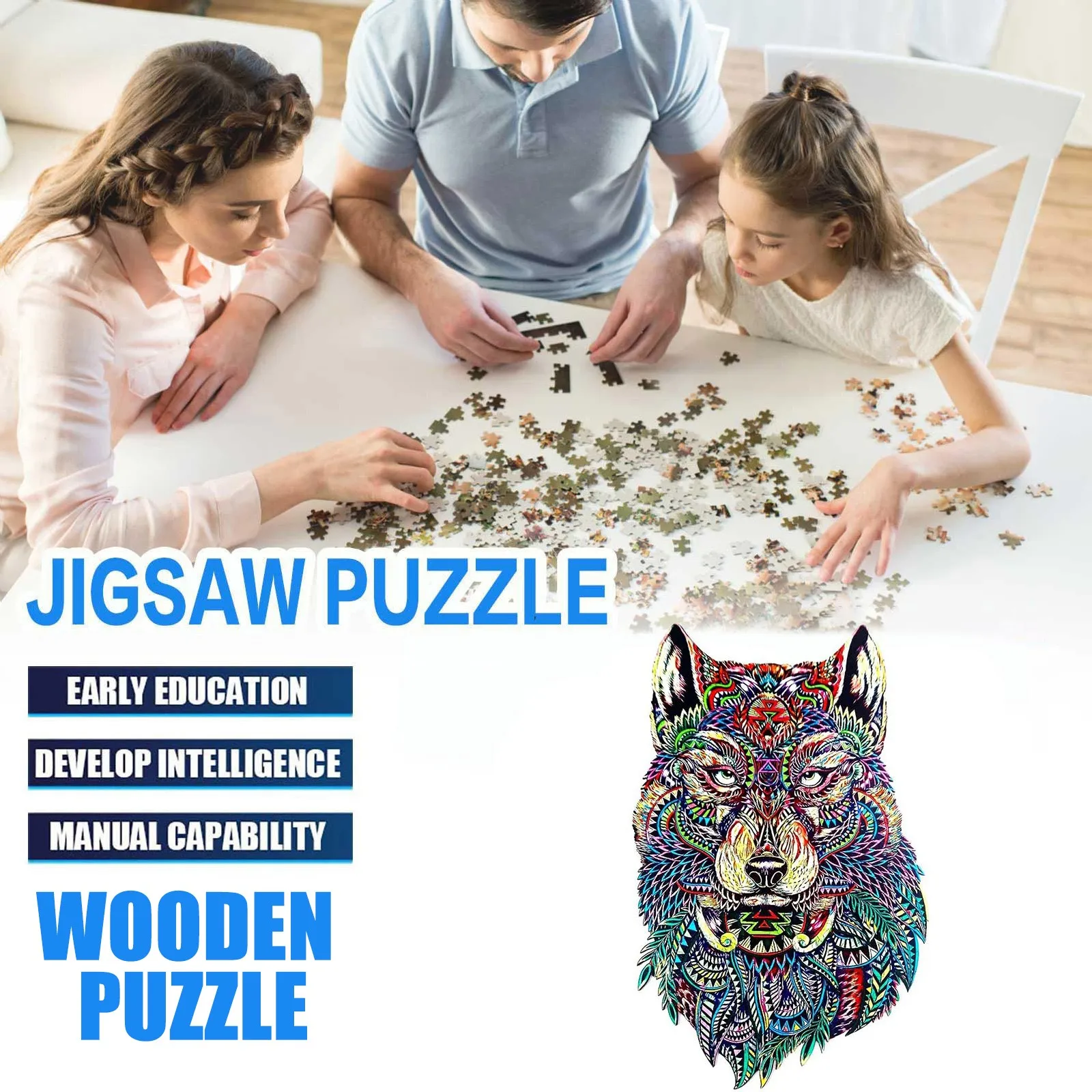 

Unique Wooden Animal Jigsaw Puzzles Mysterious Wolf 3d Puzzle For Adults Kids Educational Puzzle Fabulous Interactive Games Toy#