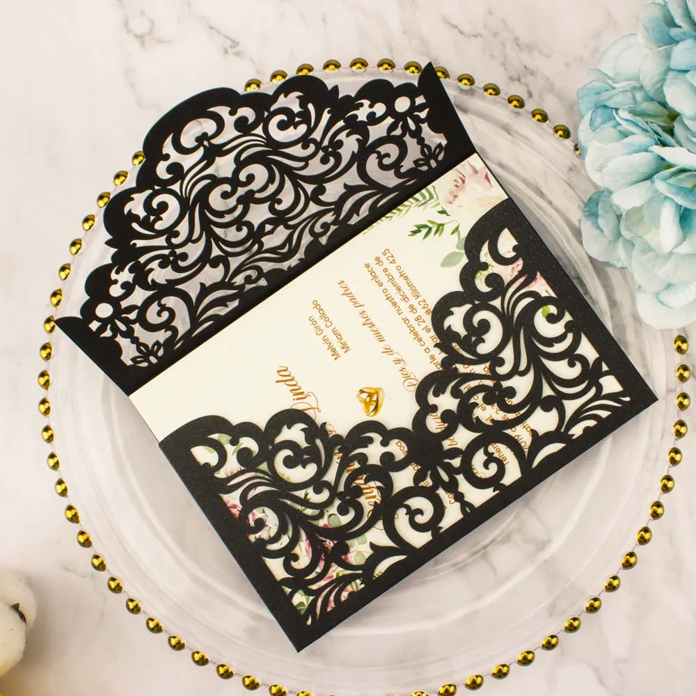 Пригласительные открытки на свадьбу 50 шт. розовые белые слоновая кость черные