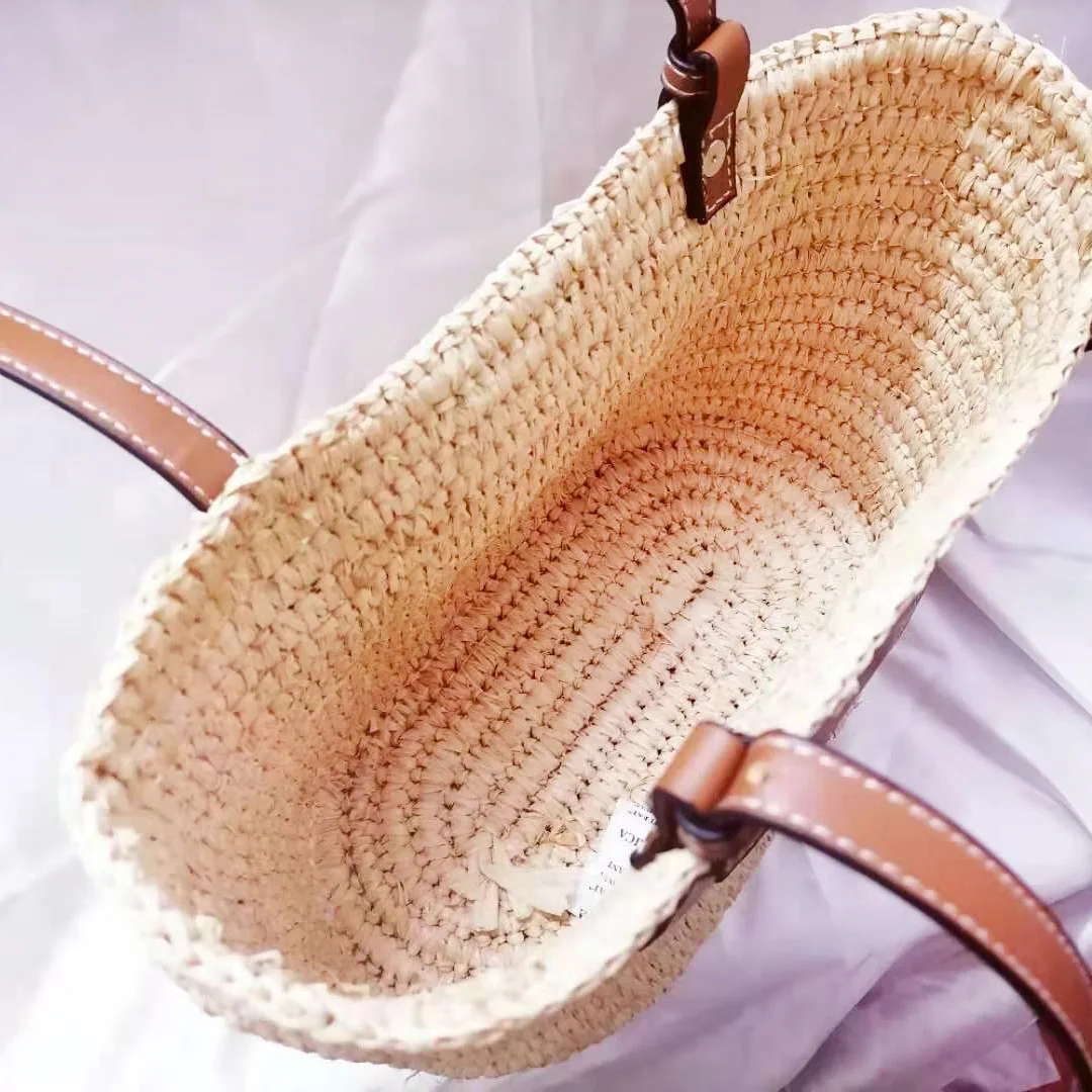 

2021 Luxury Women Raffia Straw Bag Handmade Summer Vacation Rattan Shoulder Handbag Beach Picnic Woven Basket Tote Bags Female