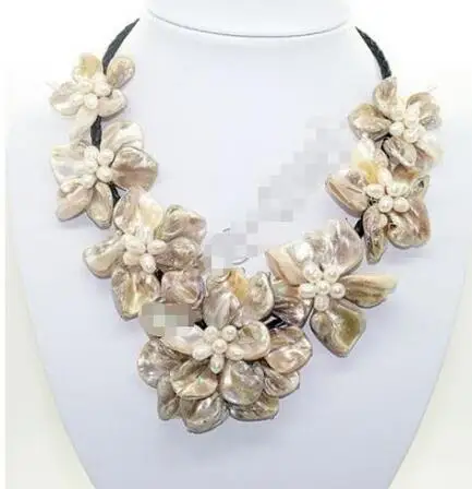 

new bride jewelry mother of pearl shell flower necklace 18"