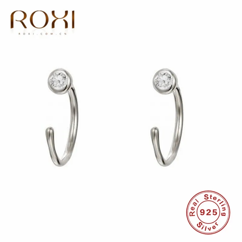 ROXI 925 пробы серебряные геометрические круглые серьги-гвоздики с фианитом для