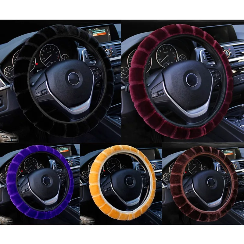 

Plush Elastic Steering Wheel Cover Bamboo Joint Without Inner Ring Plush Cover Car Steering Wheel Cover Car Interior Accessories