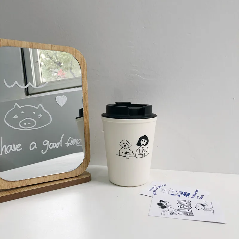 Милые пластмассовые чашки для воды Корейская простая Удобная кружка кофейная чашка двойные антиобжигающие