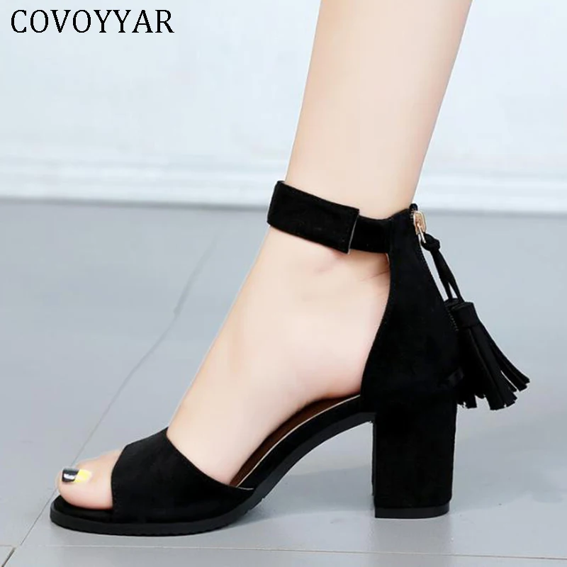 Женские босоножки с бахромой COVOYYAR летние сандалии на толстом высоком каблуке