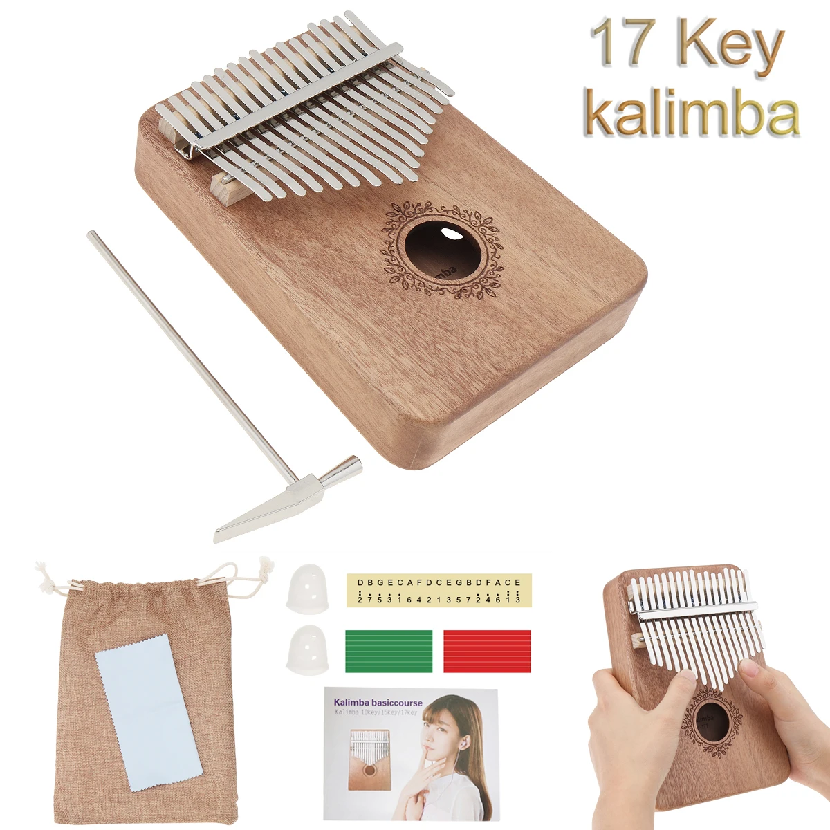 

17 Keys Kalimba Thumb Piano Wood Color Mahogany with Hand Guard Mbira Musical Instrument for Beginner / Professional Performance