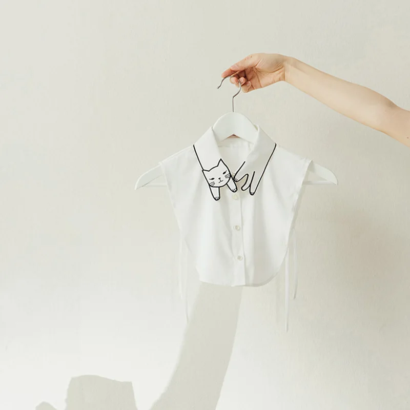 Женская блузка с вышитым воротником MUMUZI белая в стиле преппи длинным рукавом и