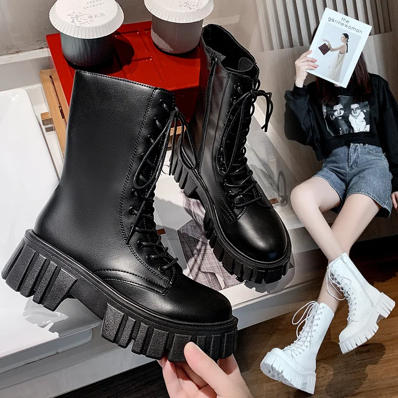 

Mid-tube Lace-up Thick-soled Martin Boots Korean Version Of The Knight Boots Trifle Thick-soled Soft-soled Thin Women's Boots