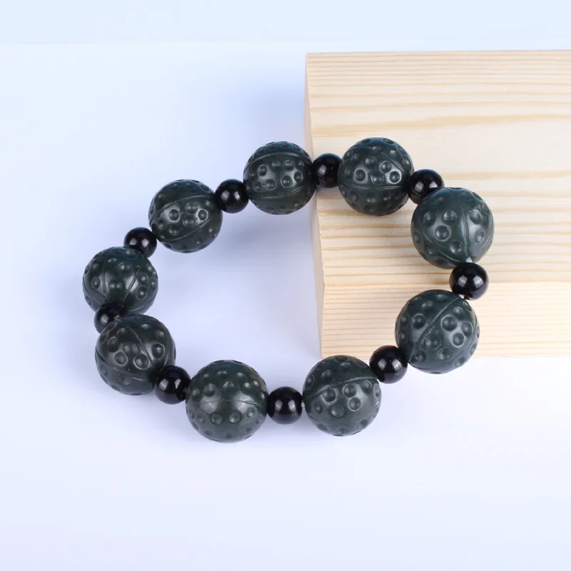 Натуральный китайский Hetian нефритовый орех браслет с эластичными бусинами