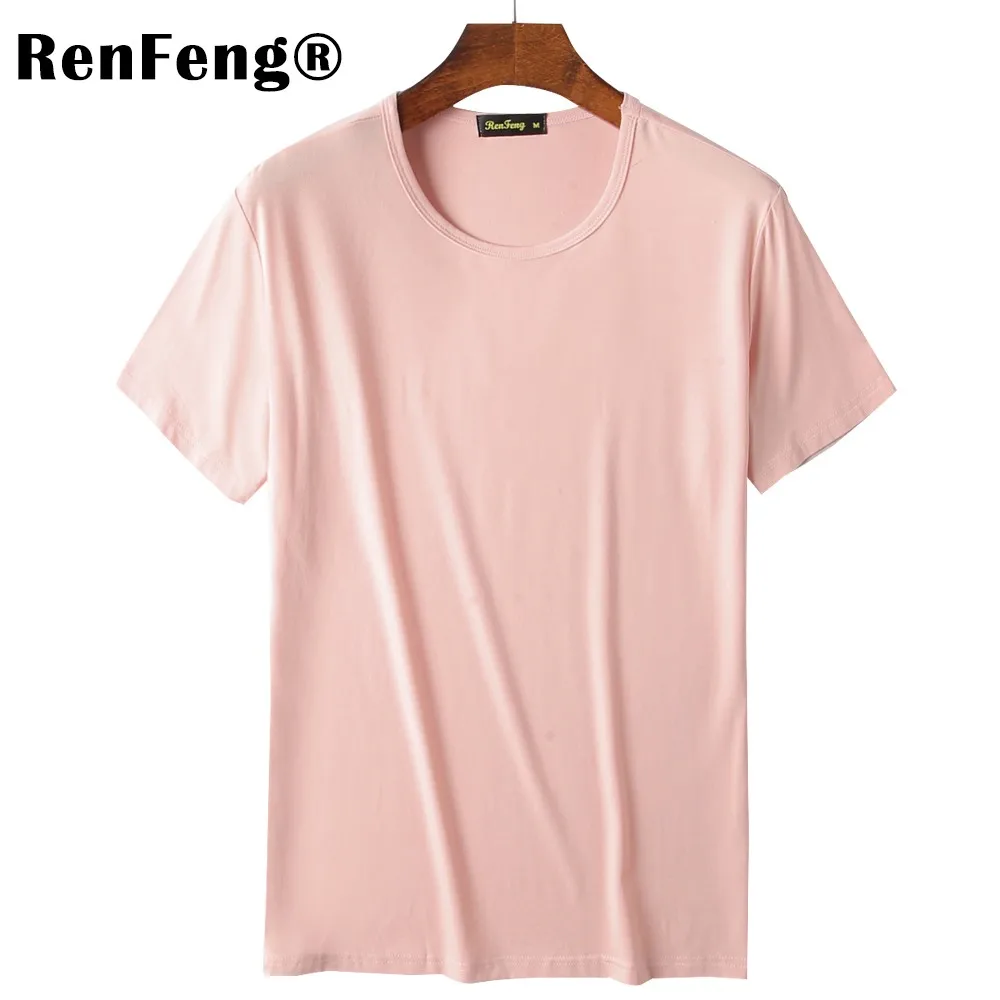 O neck pink Мужская одежда, футболка, 95% бамбуковое волокно, короткий рукав, мягкая футболка, s, майка, нижнее белье для женщин, тенниска с треугольным вырезом, camisetas hombre - Цвет: O neck pink
