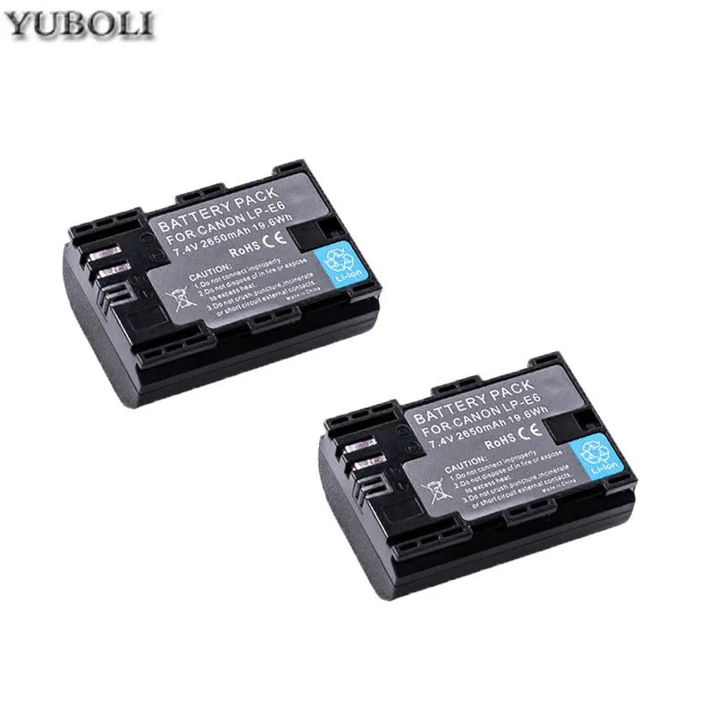 Аккумулятор 2650 мАч LP E6 LPE6 LP-E6 E6N Аккумулятор для камеры Canon EOS 5DS R 5D Mark II 5D Mark III 6D 7D 80D EOS 5DS R - Цвет: 2battery