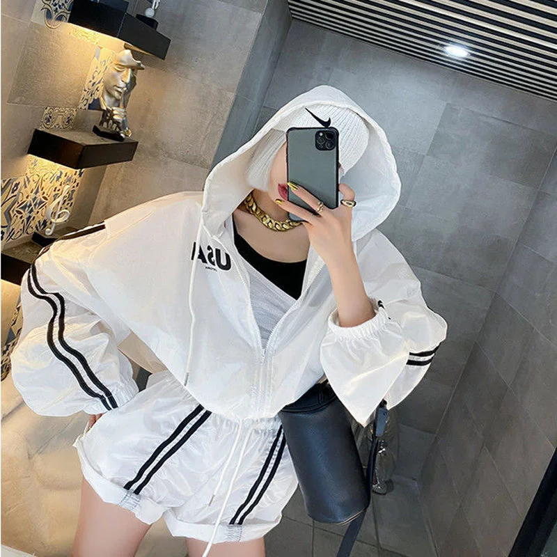 

Zip Up Hoodies Two Piece Sets 2021 New Summer Fashion Sport Casual Shorts Matching Tracksuits Sexy Lady Big Size Korean Stylish