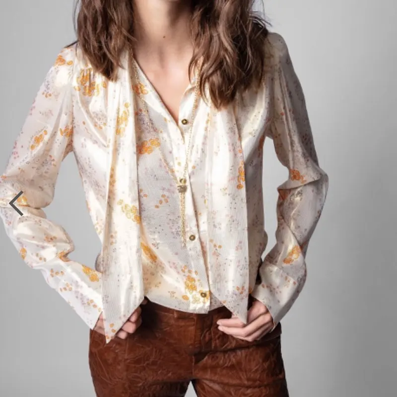 

Women shirt tops Highest quality flower print Stand collar lace-up collar temperament women blouse