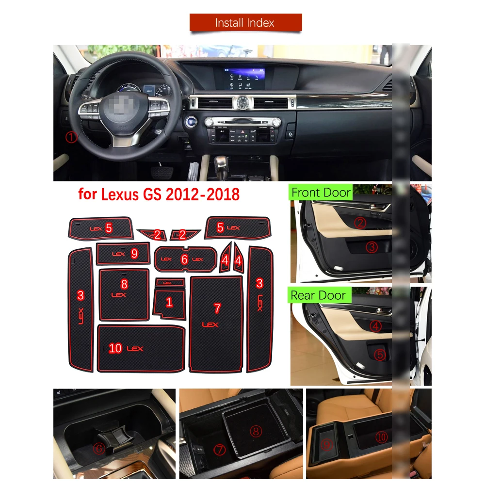 Для Lexus GS250 GS300 GS350 GS450h 2012 ~ 2019 резиновый противоскользящий коврик для двери Groove
