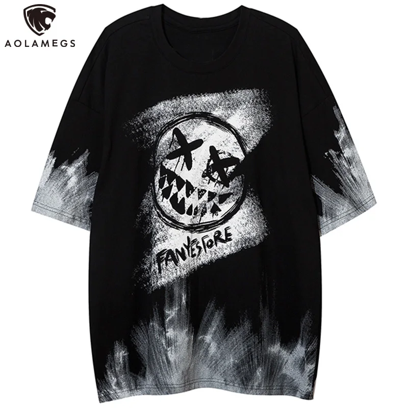 

Aolamegs T-shirt Men Gothic Horror Grimace Face Graffiti Streetwear Summer Casual Oversized Hip Hop Hipster High Street Tee Tops