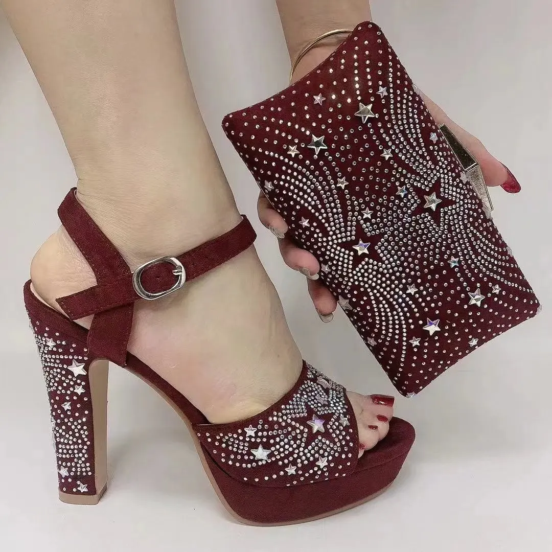 

doershow beautiful wine Italian Shoes With Matching Bags African Women Shoes and Bags Set For Prom Party Summer Sandal SKJ1-24
