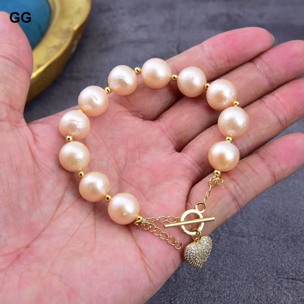 

GG Jewelry 8'' 11-12MM Pink Purple Keshi Pearl CZ Pave Pendant Bracelet