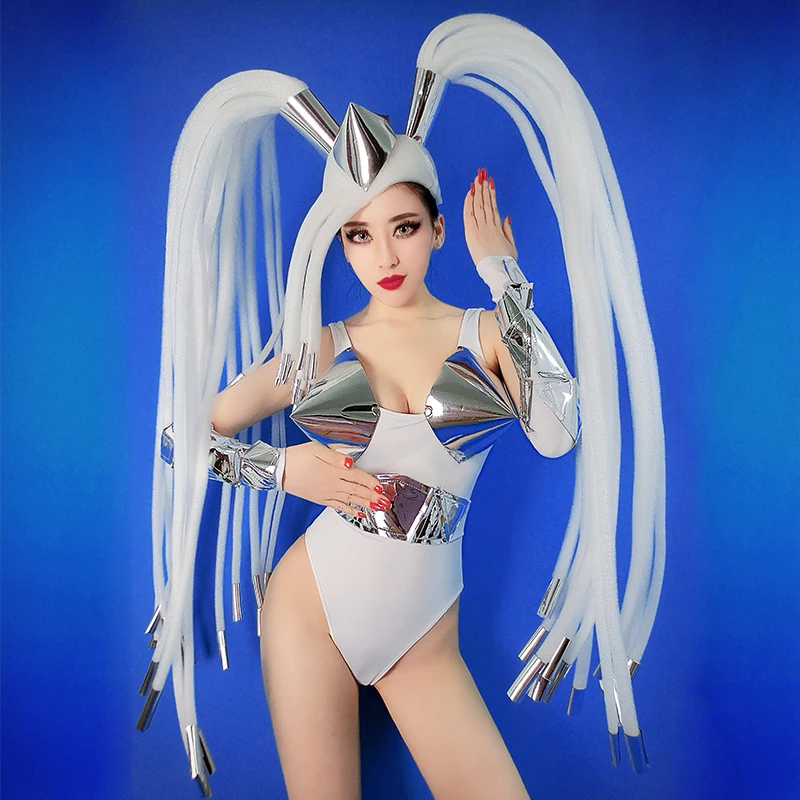 Сценические костюмы для певцов праздничный наряд сексуальное белое боди парик