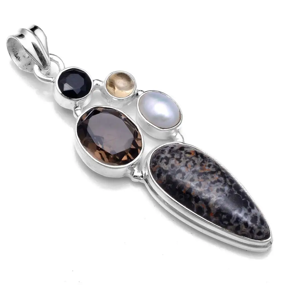 Подлинная Подвеска из серебра 925 пробы 59 2 мм с кораллом и дымчатым топазом