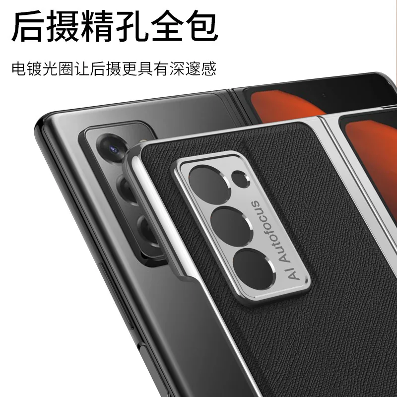 for samsung galaxy z fold 2 5g leather plating edge glass hard cover for galaxy z fold 2 w21 double side full protection case free global shipping