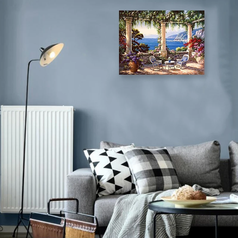 DIY Oil Painting Paintworks Paint By Number for Kids and Adults Beginners Make Your Own Painting-Seaside Balcony | Дом и сад
