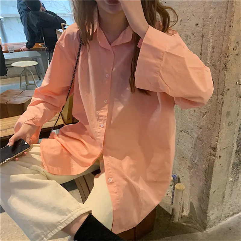 

HziriP Korean Tops Streetwear Solid Lazy Style 2020 New Casual Chic Loose Elegance Blouses Leisure Lady Brief Feminine Shirts
