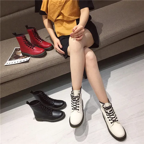 Bootee/ женские ботинки на низком каблуке; женские ботильоны; роскошные дизайнерские ботинки с круглым носком; женские короткие ботинки со шнуровкой в стиле рок - Цвет: 1