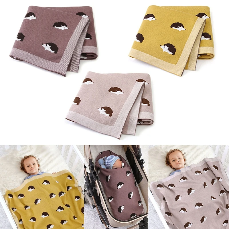 

100x80cm Baby Stroller Crib Knitted Blanket Newborn Swaddle Wrap Cartoon Little Hedgehog Printing Infants Bedding Quilts