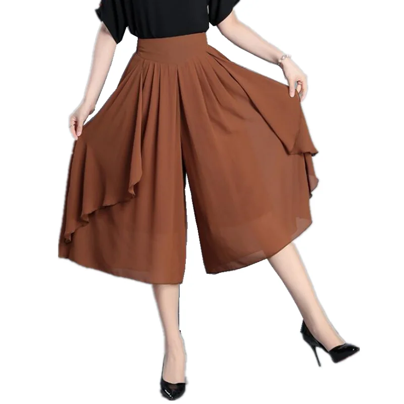Высокое качество шифон широкие брюки женские летние Капри с эластичным поясом 6