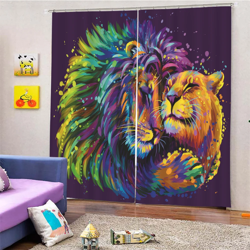 

Animal Black Tiger Lion Window Curtain Kitchen Bedroom Decorative Curtain Panel Curtains for Living Room