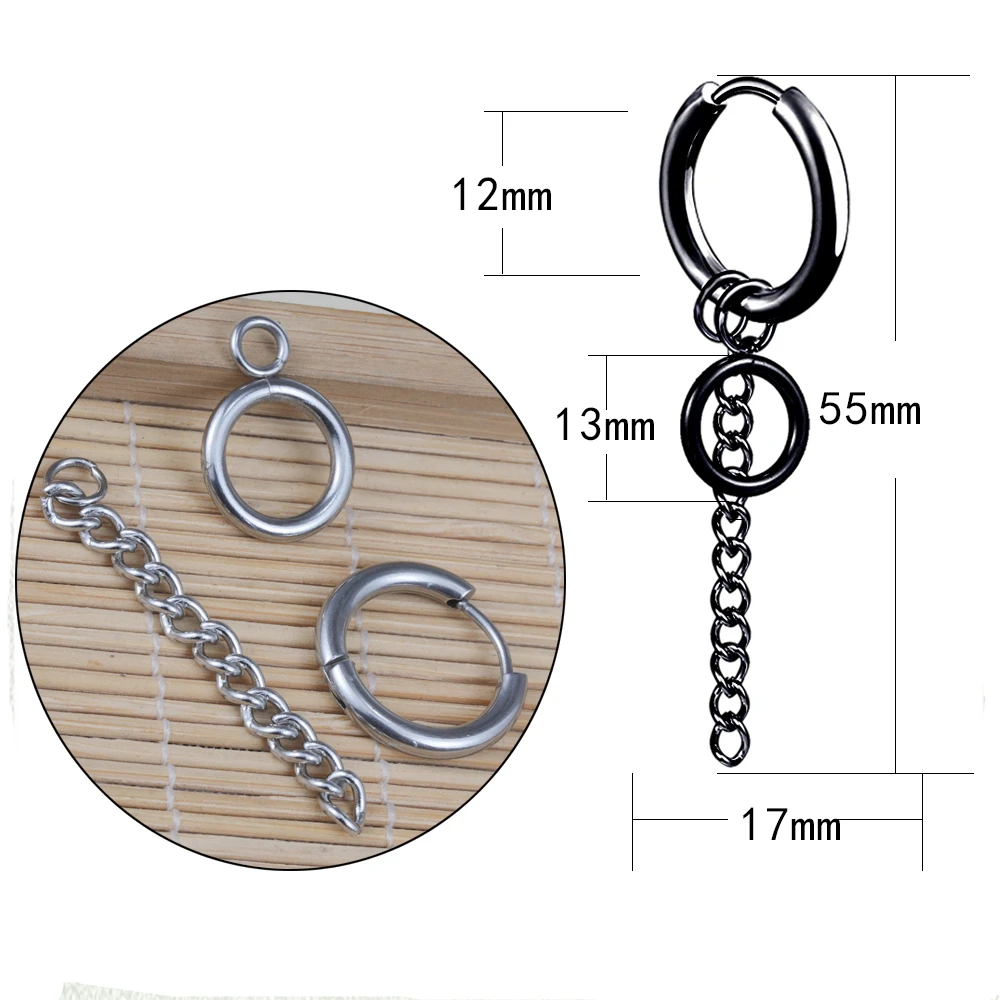 Мужские длинные висячие серьги черные из нержавеющей стали в стиле панк 2020