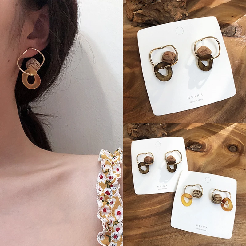 Женские акриловые сережки корейские Металлические коричневого цвета с