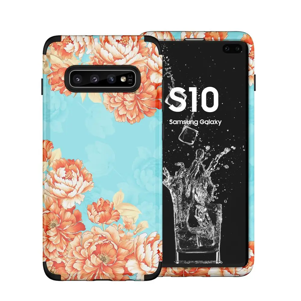 

3 in 1 Phone Cases For Samsung Galaxy S10 Plus Girl Women Flower Covers Shockproof Bumpers Glaxay S10Plus Floral Cases S10+