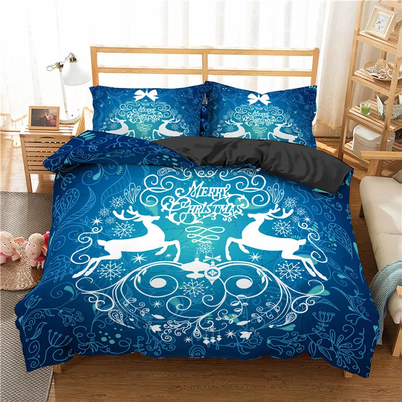 SXJ0567-2 ZEIMON Merry Christmas 3d Bedding Set Deer Printed Bedspread Duvet Cover Set Queen King Microfiber Set Decor Home Textile 2/3pcs - Цвет: SXJ0567-2