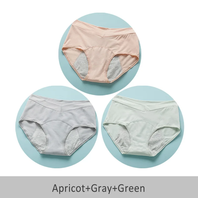 Apricot Gray Green 3шт менструальный период герметичные женские трусики удлинить удобные и дышащие физиологические девушки нижнее белье женские трусы - Цвет: Apricot Gray Green
