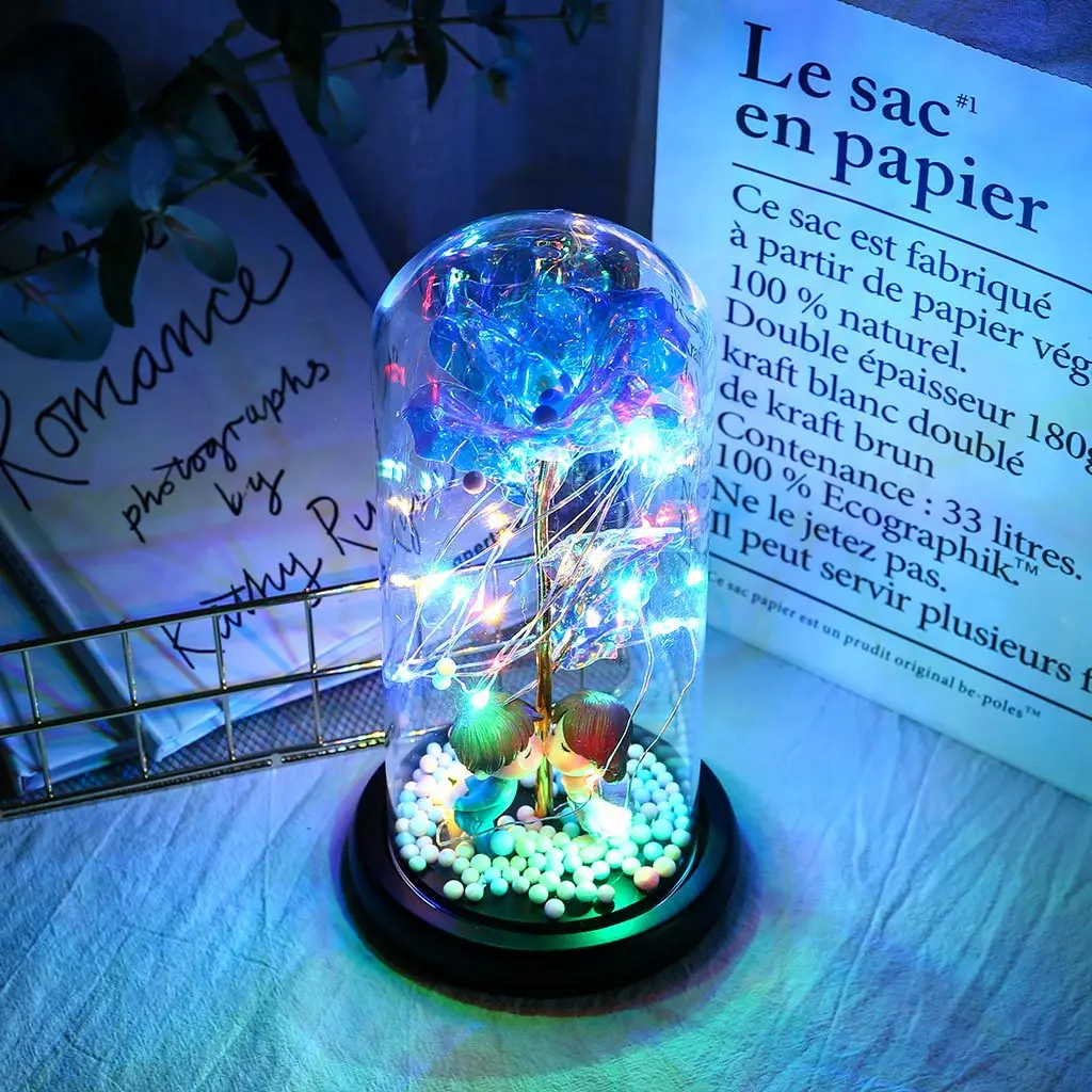 

2021 LED Enchanted Galaxy Rose Eternal Gold Foil Flower With Fairy String Lights In Dome For Christmas Valentine's Day Gift