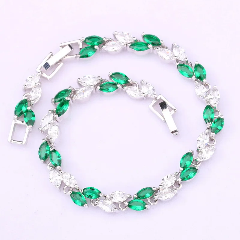 

925 Silver Jewelry Sets For Women Wedding Green White Purple Zircon Bracelet Earrings Rings Necklace Pendant Birthday Gift