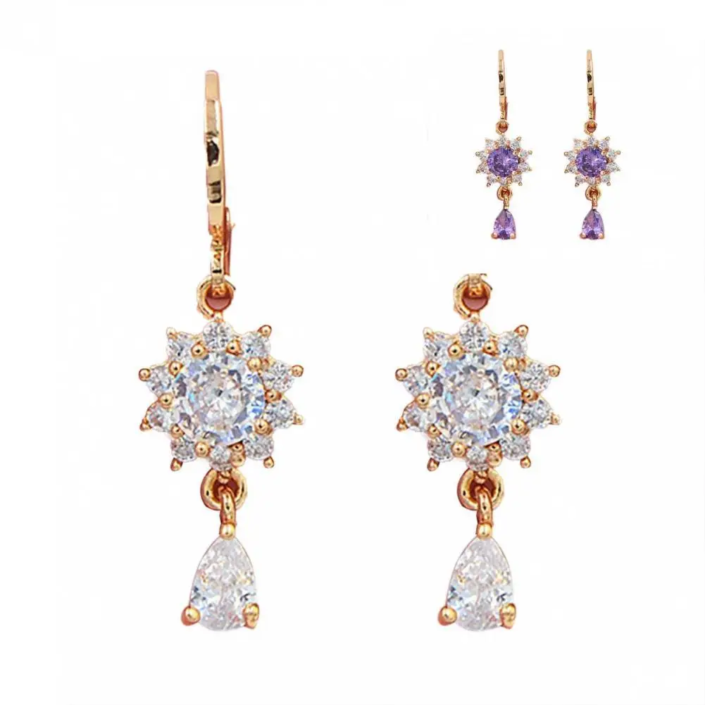 

1 Pair Earrings Simple Female Flower Shape Long Lasting Bright Luster Earrings for Banquet Long Earrings Dangle Earrings