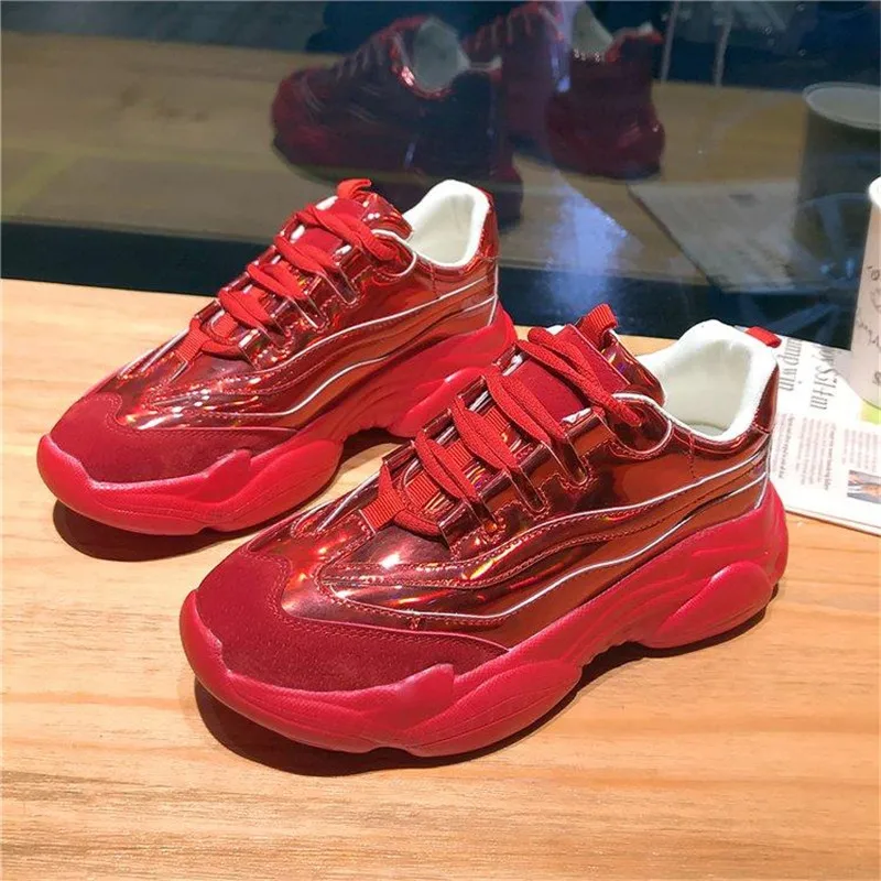 Fujin/Брендовая женская повседневная обувь Блестящие кроссовки на платформе