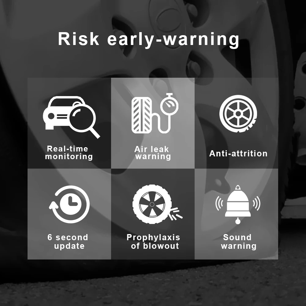 

Intelligent Tire Pressure Monitoring System Solar TPMS Temperature Warning Fuel Save With 4 External Sensors Car Tyre Monitor