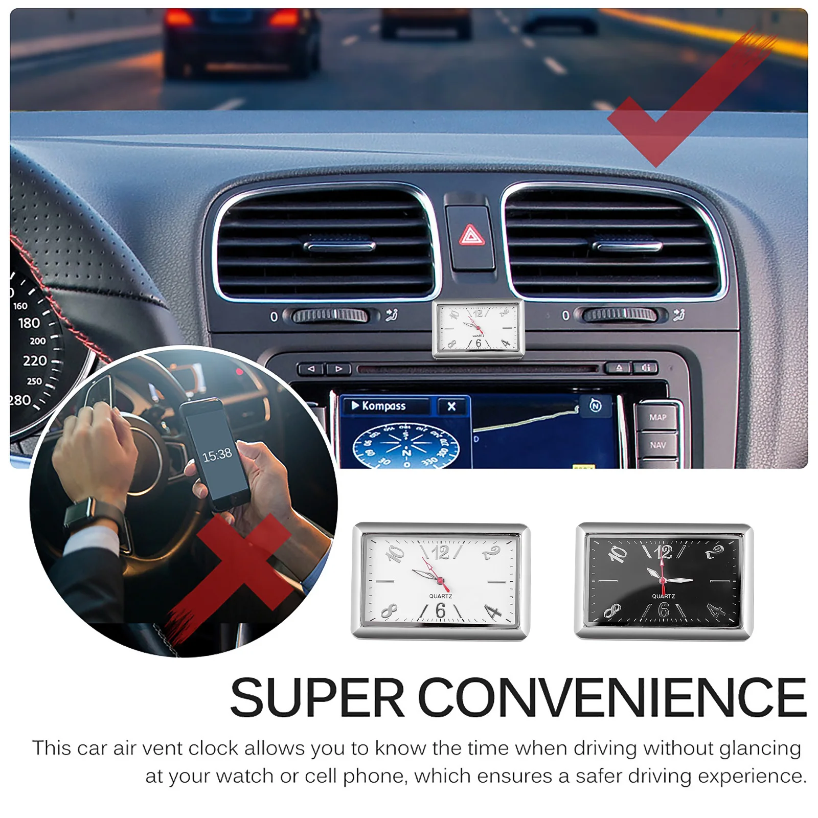 

kebi Car Clock Luminous Mini Automobiles Digital Watch Quartz Clocks Stick-on Auto Ornament Car Accessories for Cars SUV and MP