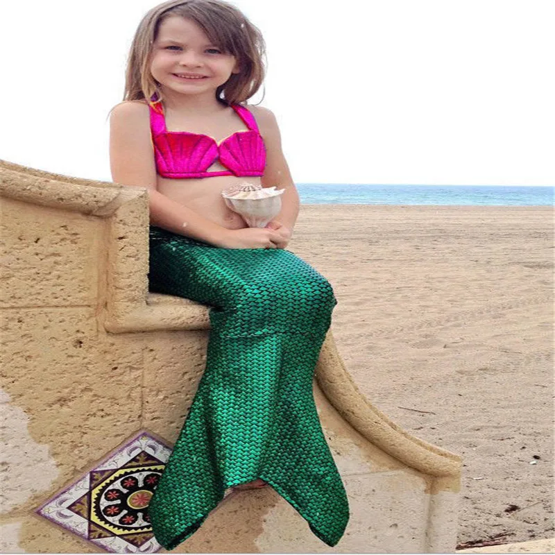 Детский купальник для девочек милый с хвостом русалки и лямкой на шее бикини лето